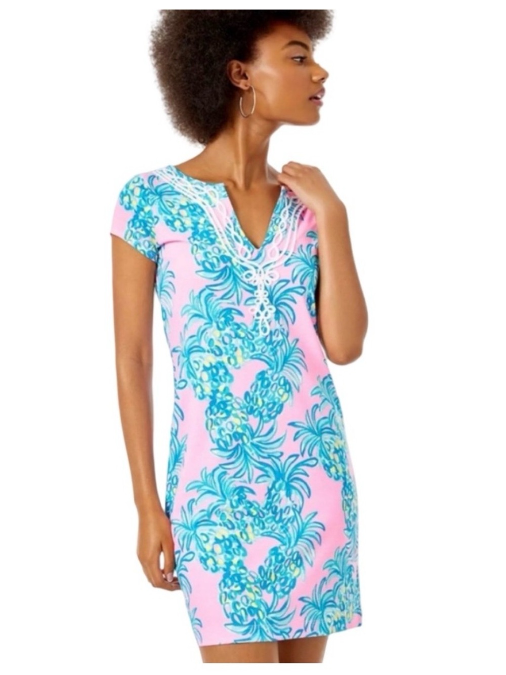 Lilly Pulitzer Pink & Turquoise Tropical Print Mini Dress